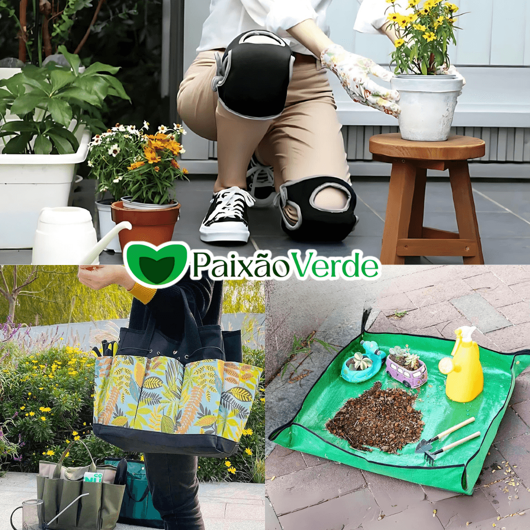 Kit Joelheira Com Bolsa de Ferramentas Para Jardinagem ou Tapete de Plantação