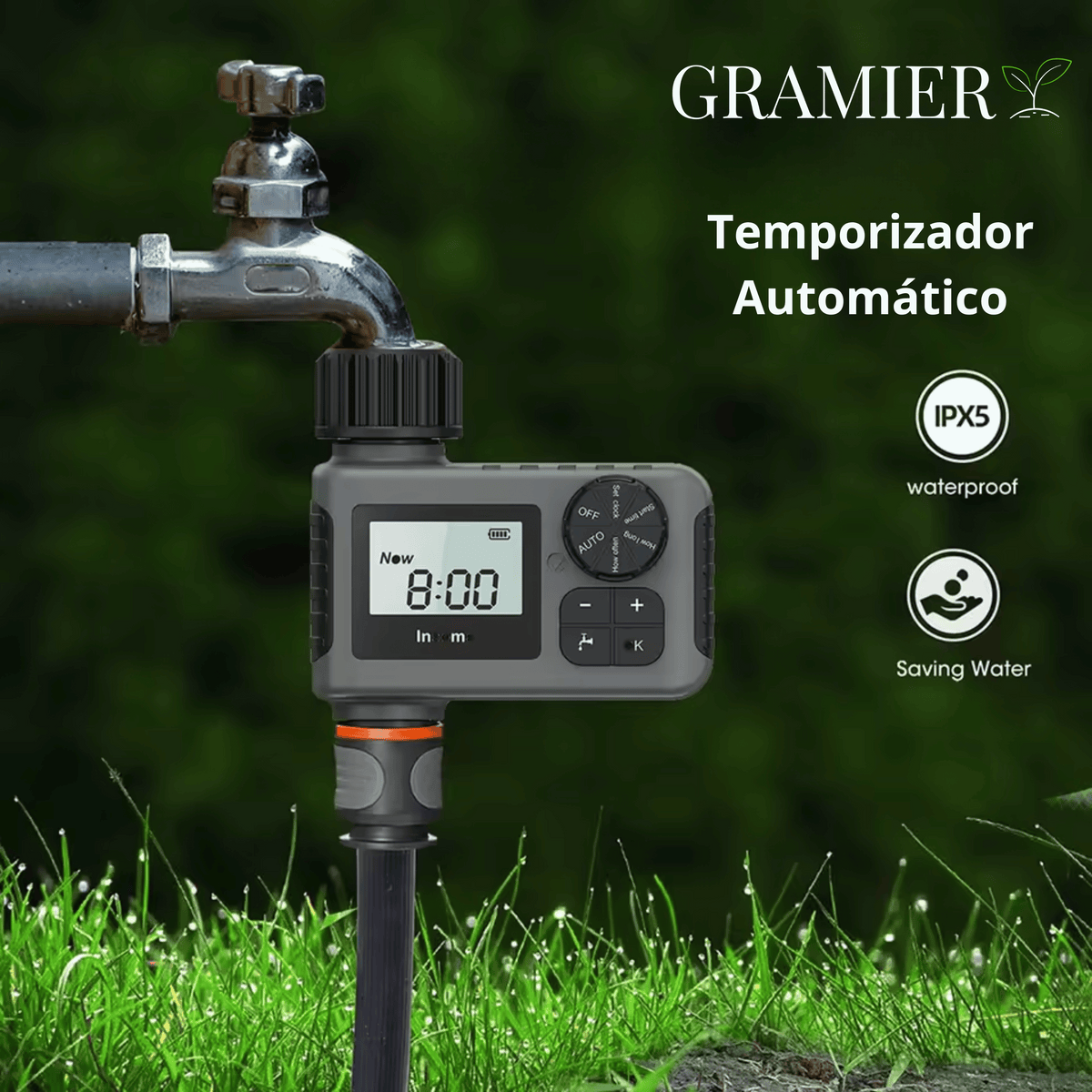 Sistema Inteligente de Rega Irrigação Gramier - Temporizador Automático de Água, Equipamento Programador de Jardim, IPX5