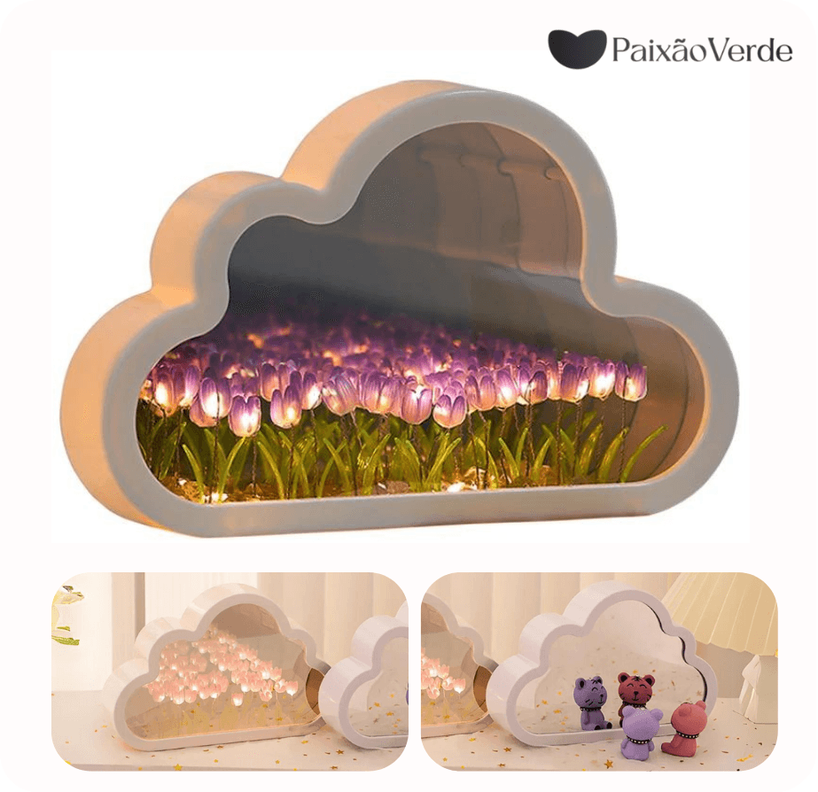 Luminária Espelho com Tulipas infinitas Personalizável - LumiLove (Compre 1 Leve 2)